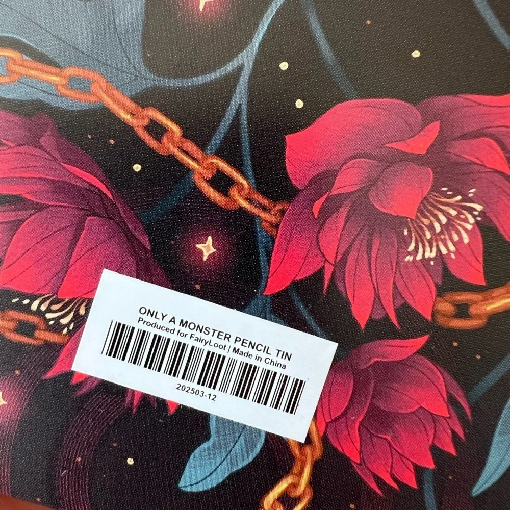FairyLoot Only a Monster Pencil Tin Black Pink Fox Floral‎ Vanessa Len Bookish